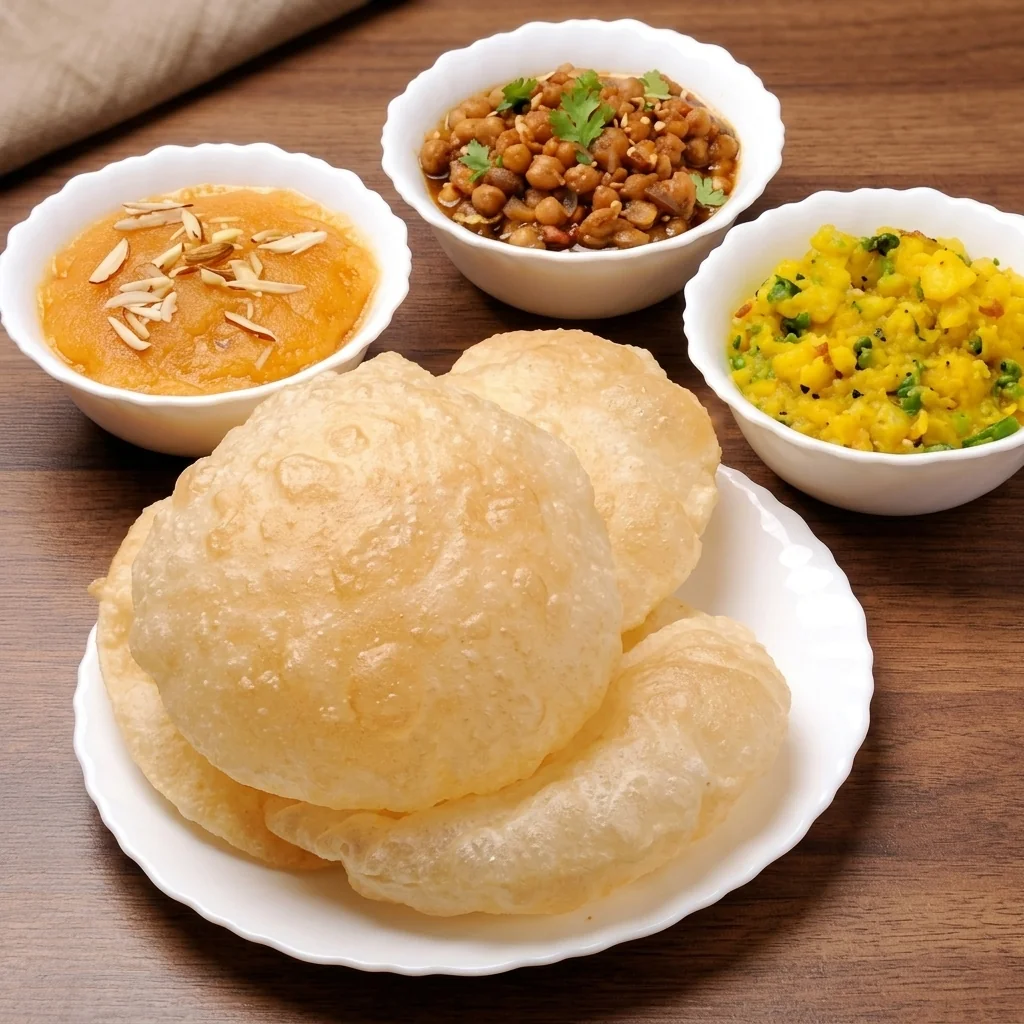 Halwa Puri with channa and aloo at a Pakistani restaurant in Stoney Creek, Hamilton